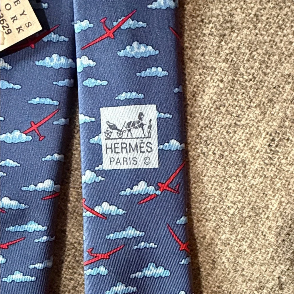 Hermes Blue and Red Patterned Tie - Picture 3 of 6